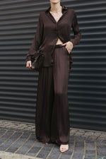 Load image into Gallery viewer, Satin Wide-Leg Trousers – Brown