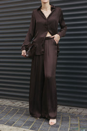 Satin Wide-Leg Trousers – Brown