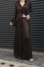 Load image into Gallery viewer, Satin Wide-Leg Trousers – Brown