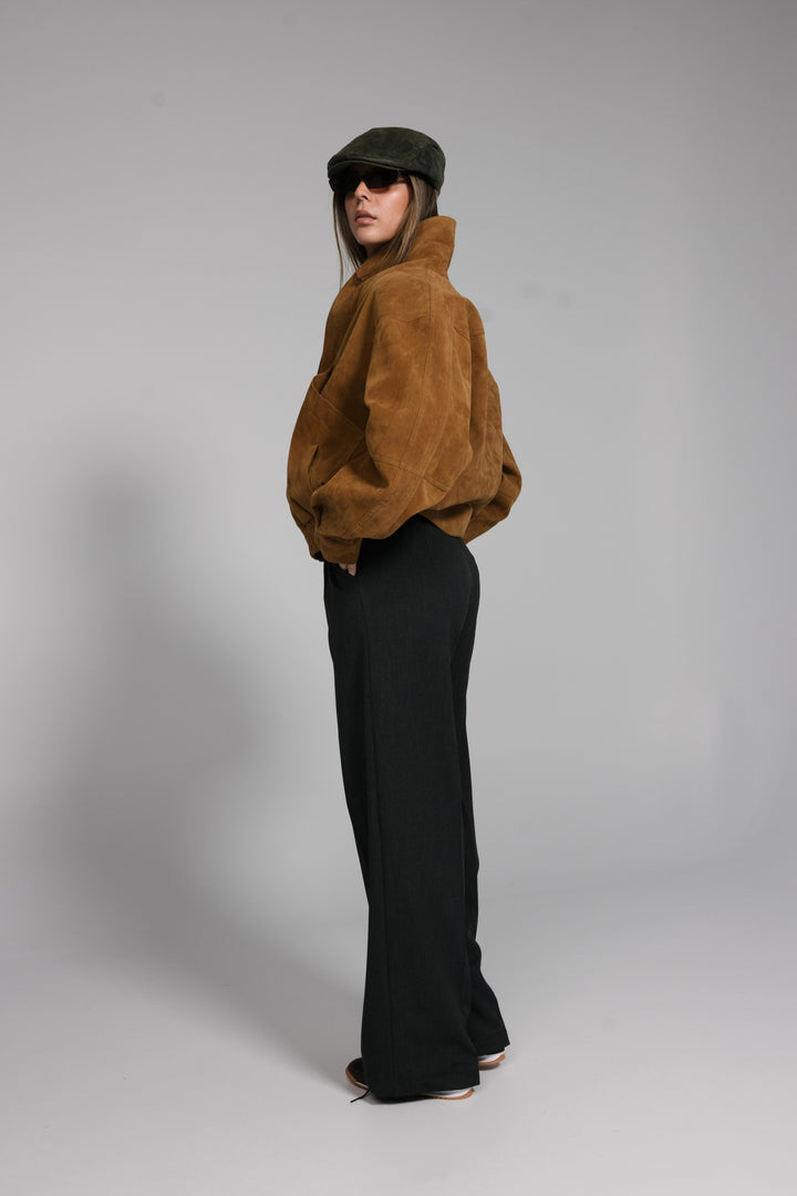 Faux Suede Bomber Jacket