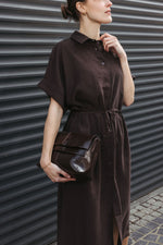 Load image into Gallery viewer, Cotton Midi Shirt Dress – Brown