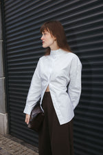 Load image into Gallery viewer, High Collar Shirt with Tie-Back – White