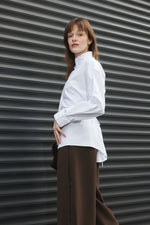 Load image into Gallery viewer, High Collar Shirt with Tie-Back – White