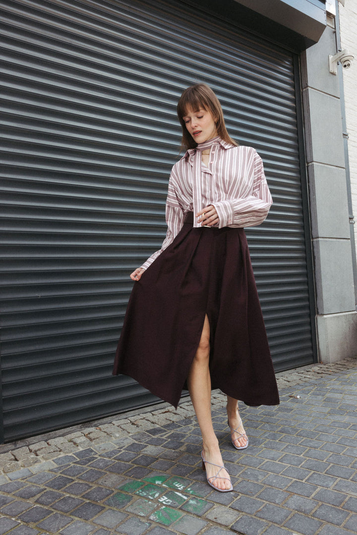 Belted Midi Slit Skirt – Plum