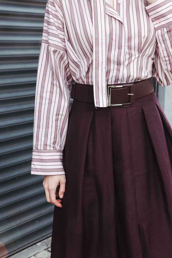 Belted Midi Slit Skirt – Plum