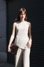 Load image into Gallery viewer, Asymmetric Top &amp; Trousers Set – Beige