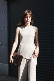 Asymmetric Top & Trousers Set – Beige