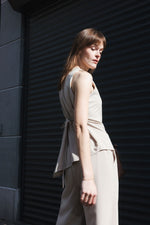 Load image into Gallery viewer, Asymmetric Top &amp; Trousers Set – Beige
