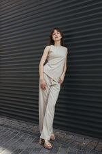 Load image into Gallery viewer, Asymmetric Top &amp; Trousers Set – Beige