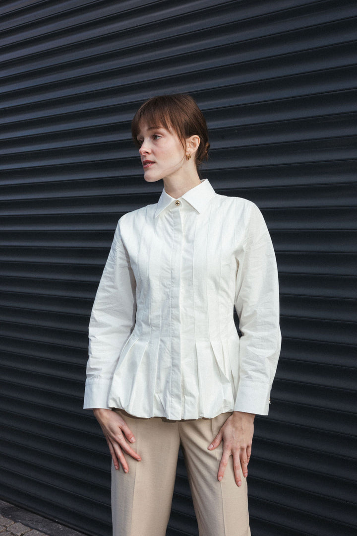 Tailored Pleated Blouse – White