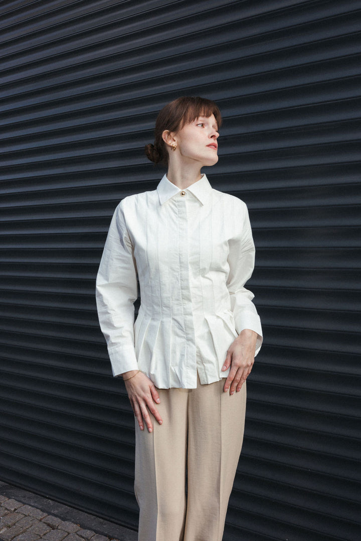 Tailored Pleated Blouse – White