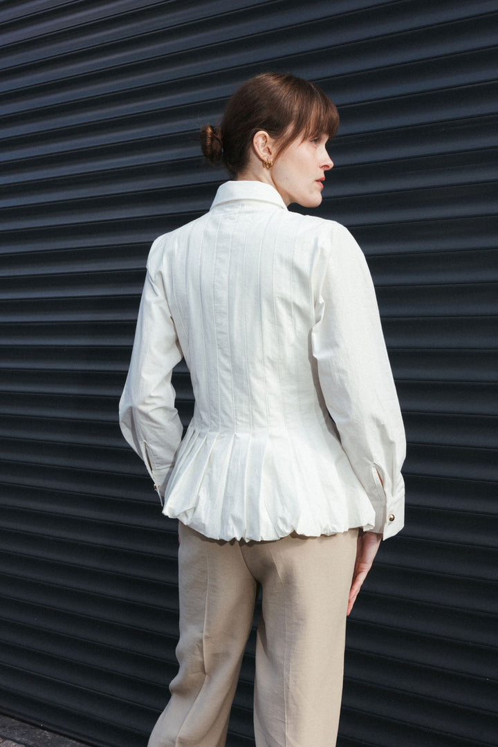 Tailored Pleated Blouse – White