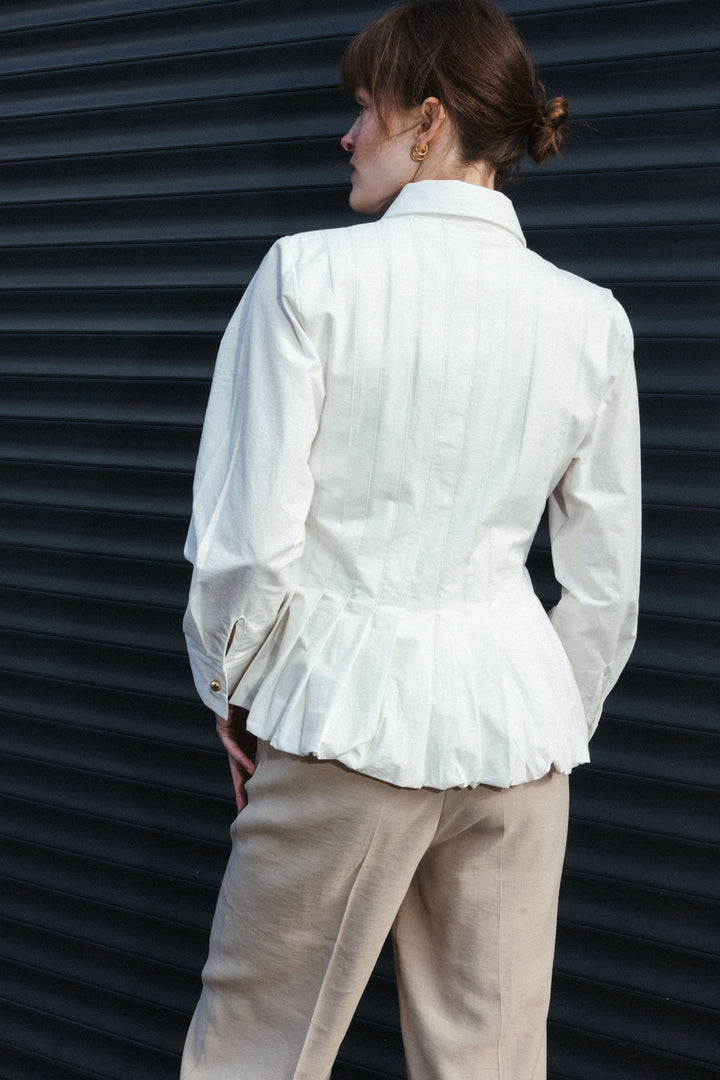 Tailored Pleated Blouse – White