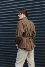 Load image into Gallery viewer, High Collar Shirt with Tie-Back – Brown