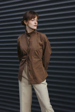 Load image into Gallery viewer, High Collar Shirt with Tie-Back – Brown