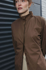 Load image into Gallery viewer, High Collar Shirt with Tie-Back – Brown
