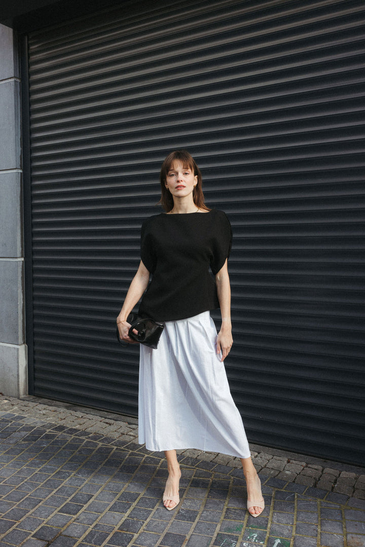 Pleated Linen Midi Skirt – White