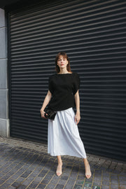 Pleated Linen Midi Skirt – White