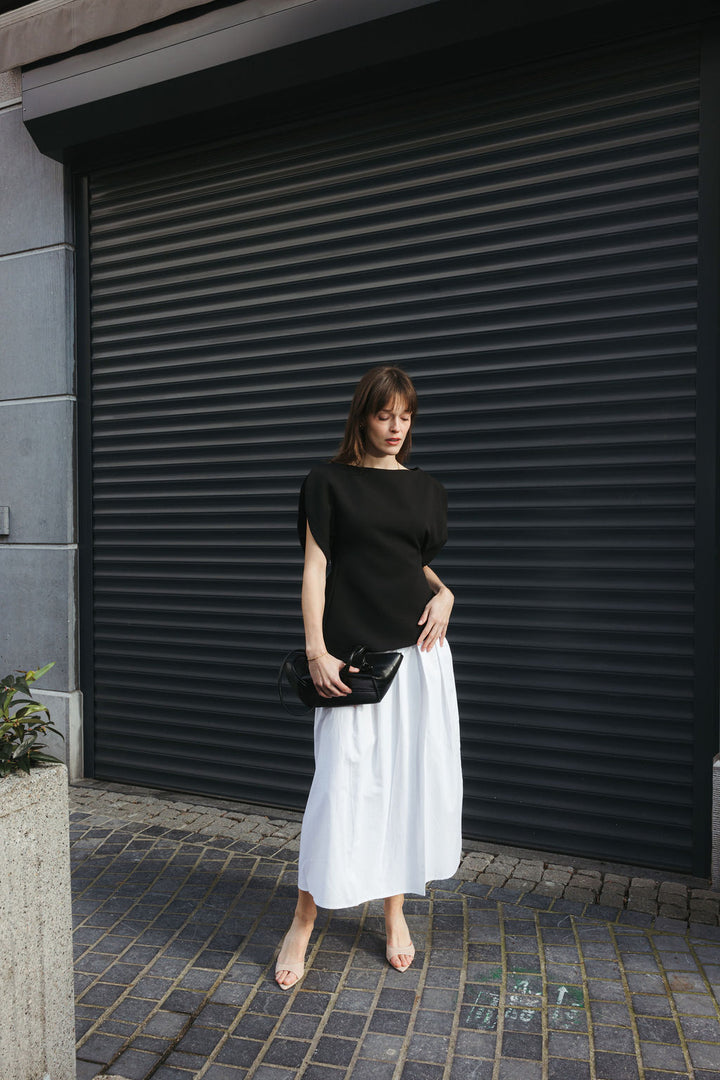 Asymmetric Puff Sleeve Top – Black