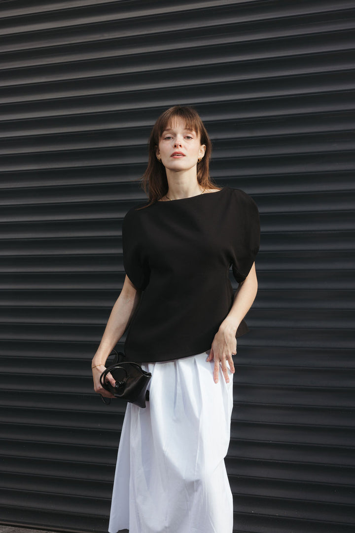 Asymmetric Puff Sleeve Top – Black