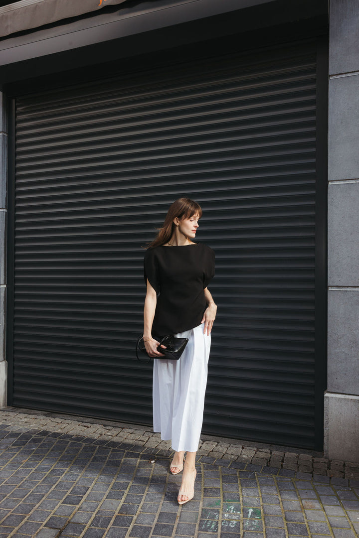 Pleated Linen Midi Skirt – White