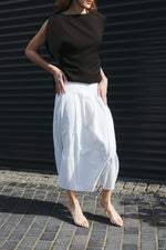 Load image into Gallery viewer, Pleated Linen Midi Skirt – White