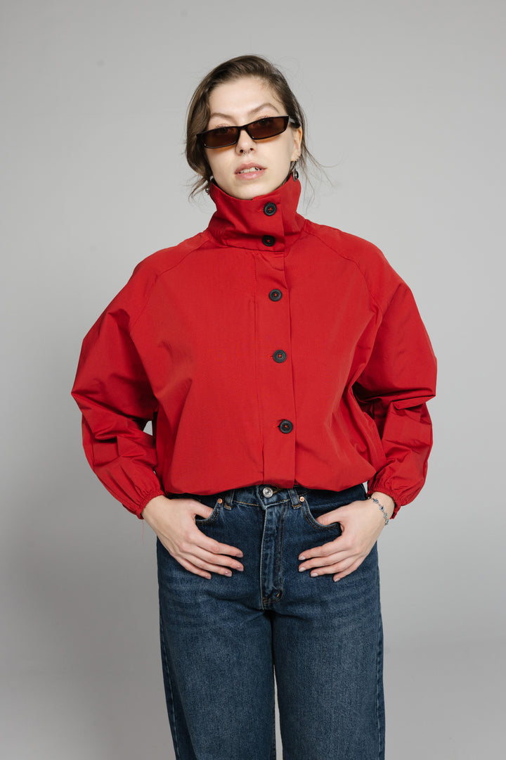 Short Parachute Jacket with High Collar