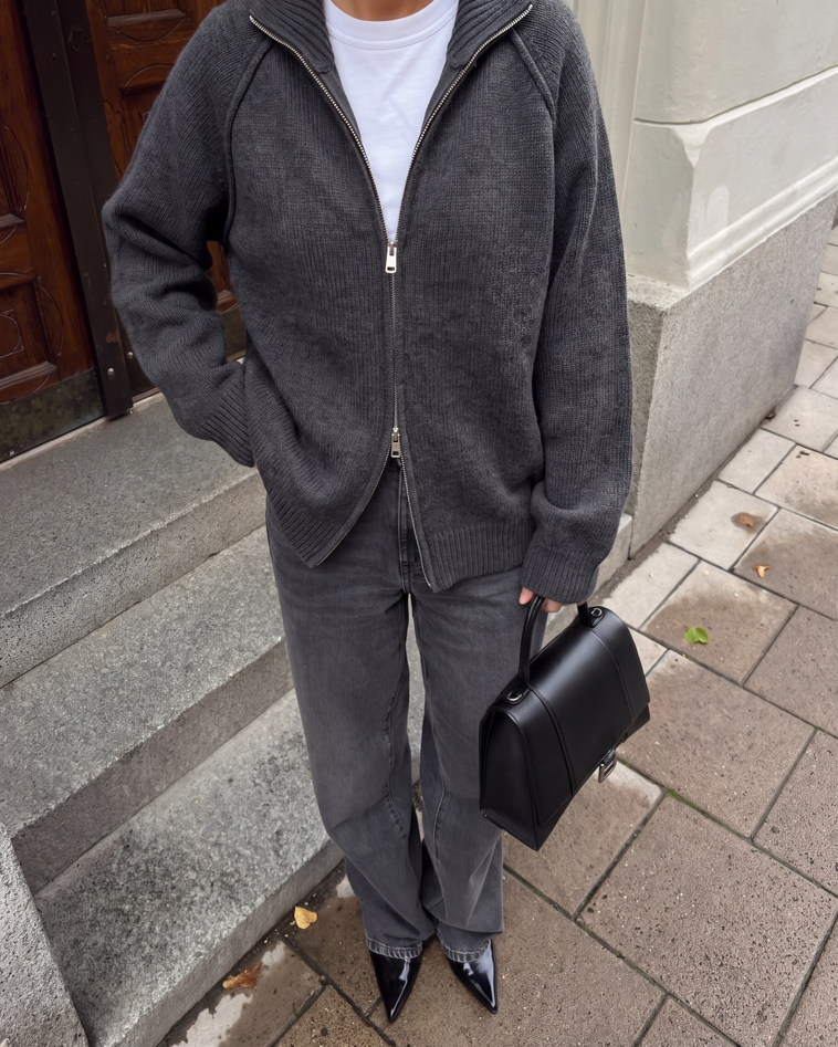 Double Zip Knit Cardigan – Grey