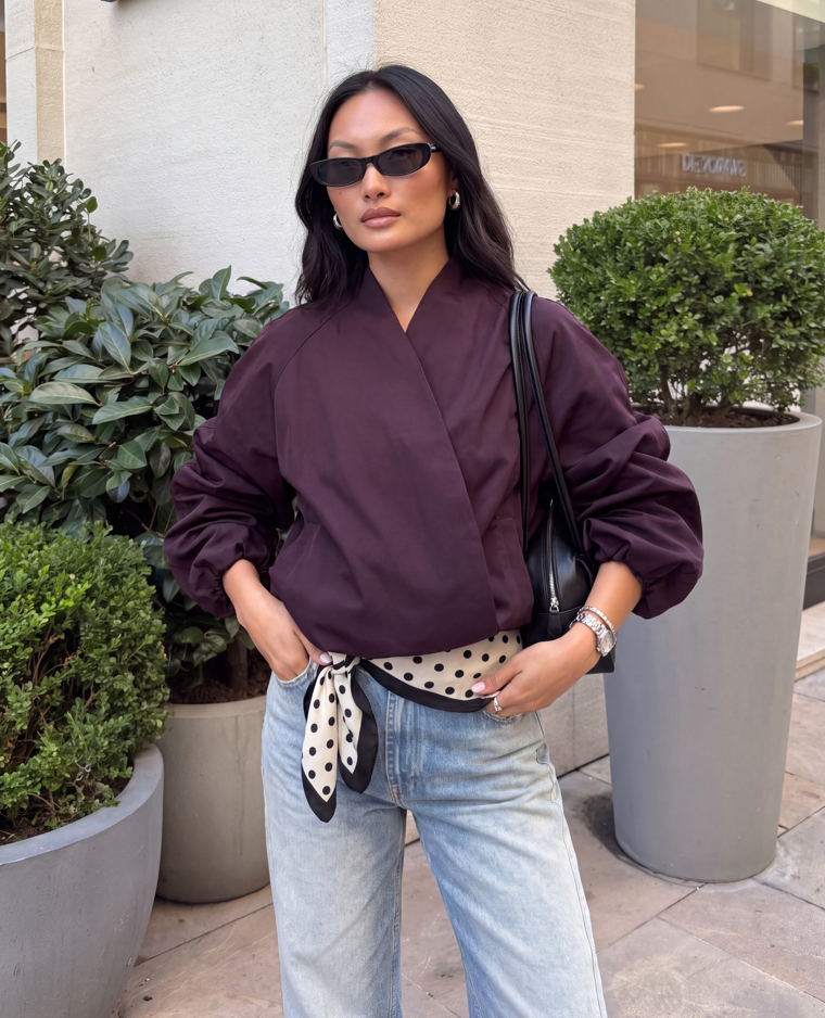 Purple Oversized Bomber Jacket