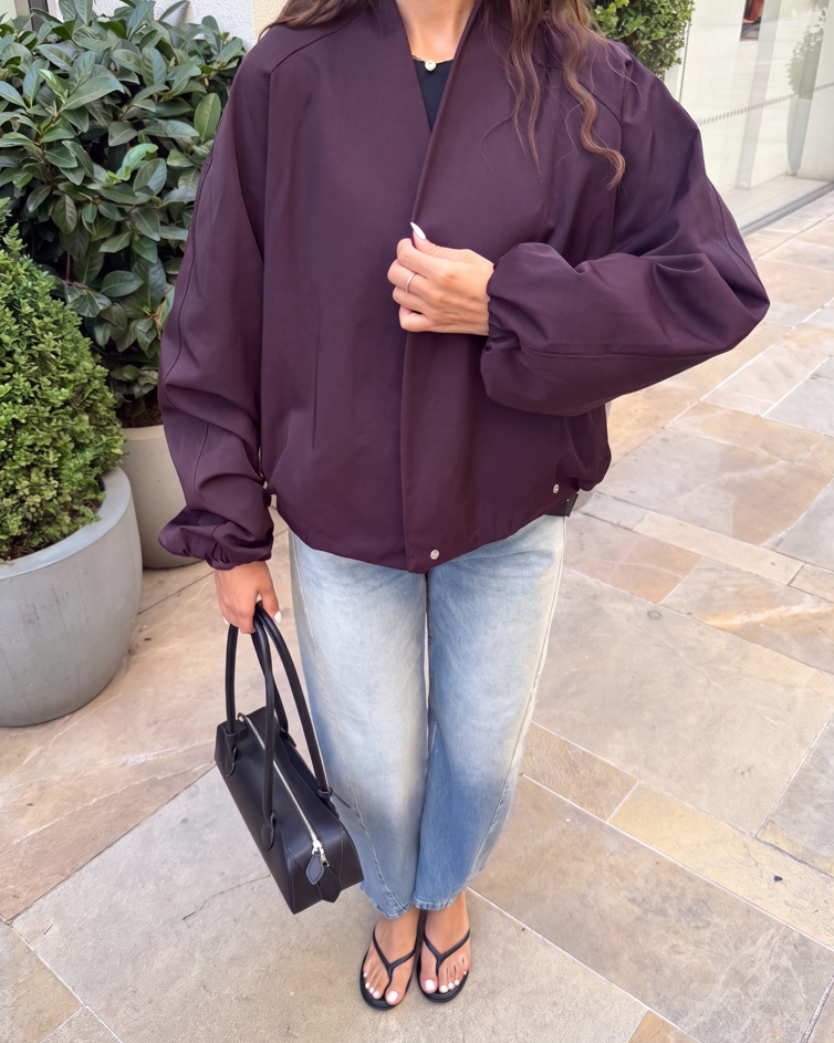 Purple Oversized Bomber Jacket