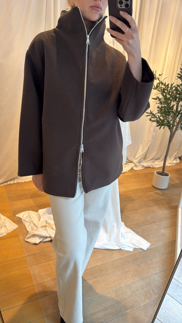 High Neck Zip Jacket Brown