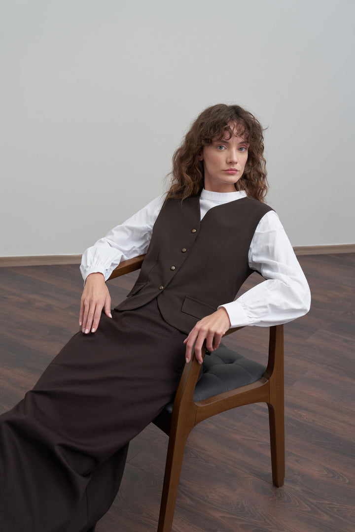 Gabardine A-line skirt - Brown