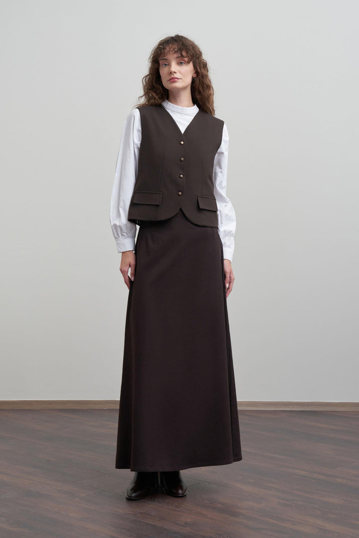 Gabardine A-line skirt - Brown