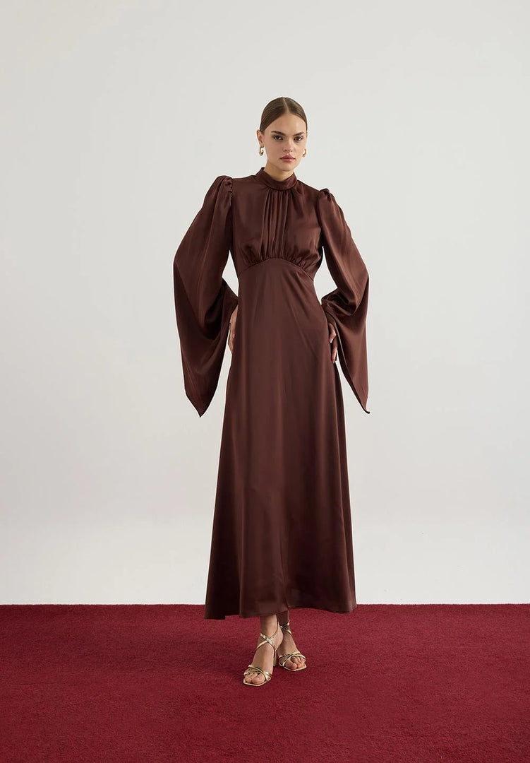 Elora Satin Dress - Brown