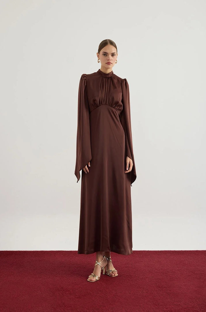 Elora Satin Dress - Brown