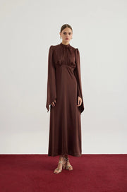 Elora Satin Dress - Brown