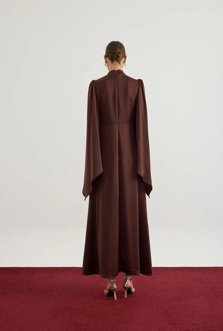 Elora Satin Dress - Brown