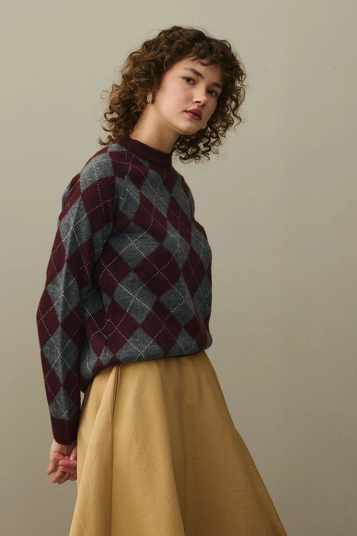 Diamond Pattern Sweater- Burgundy