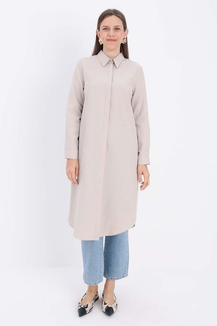 Cotton-blend blouse - Beige
