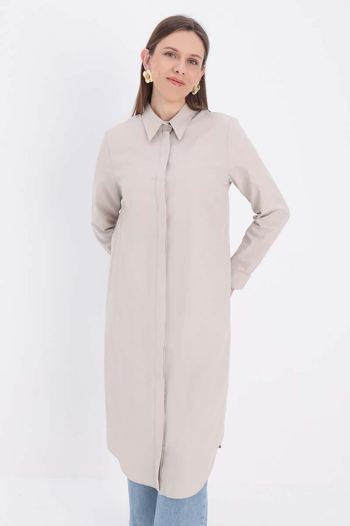 Cotton-blend blouse - Beige