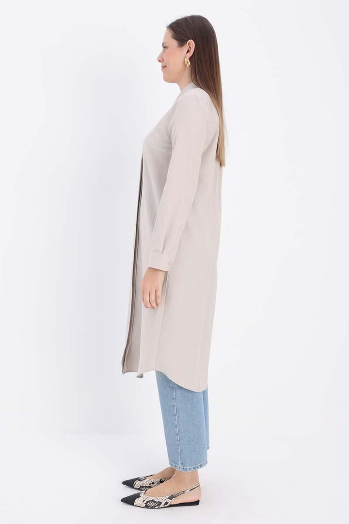 Cotton-blend blouse - Beige