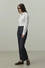 Load image into Gallery viewer, Striped Straight Denim Trousers - Navy Blue