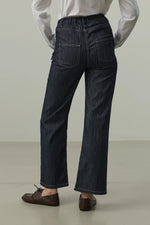 Load image into Gallery viewer, Striped Straight Denim Trousers - Navy Blue