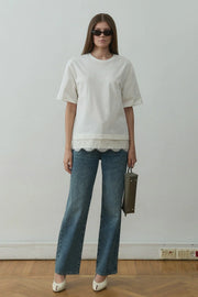 Ecru Lace Detail T-Shirt - Suud Collection