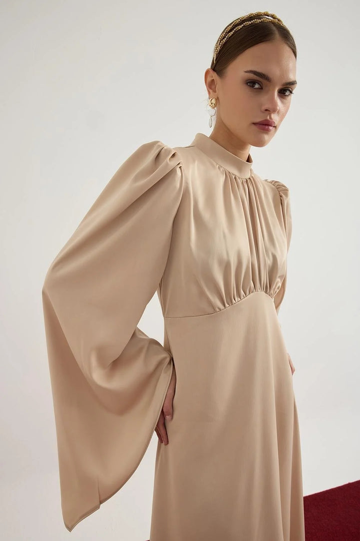 Elora Satin Dress - Beige