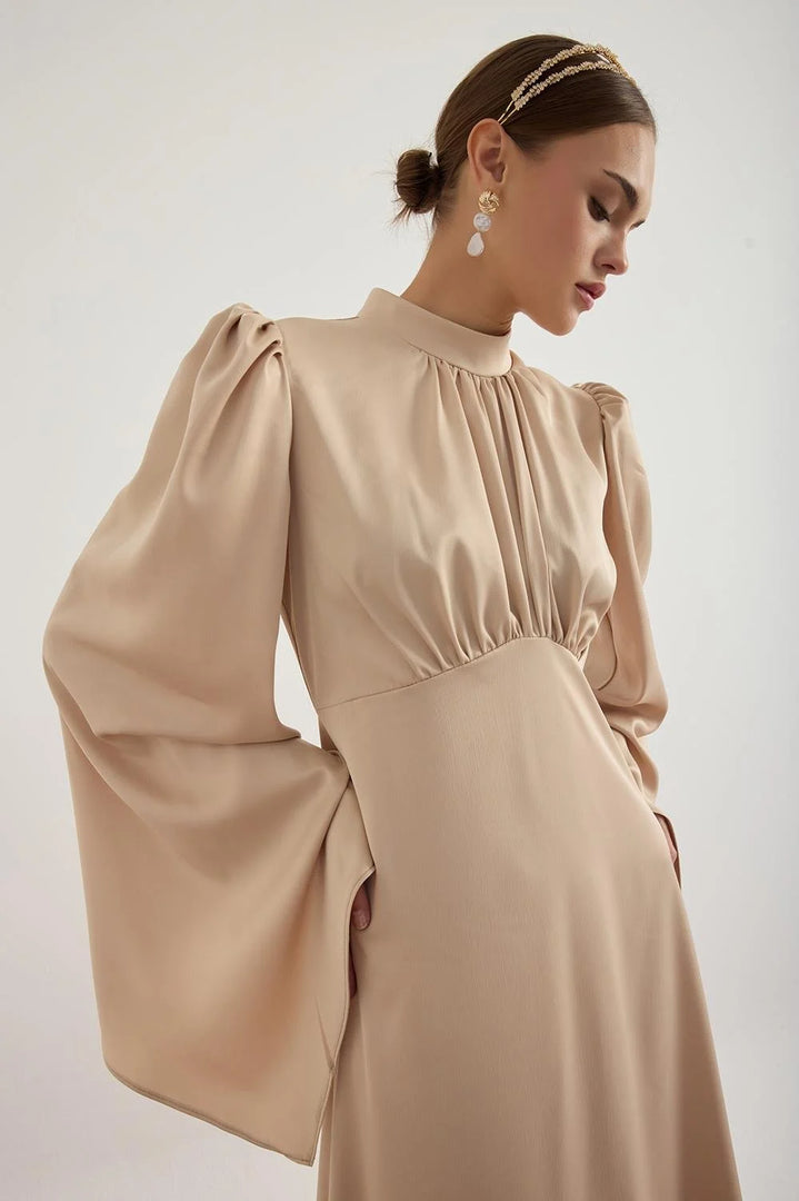 Elora Satin Dress - Beige
