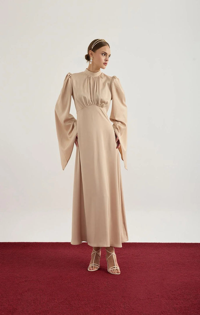 Elora Satin Dress - Beige