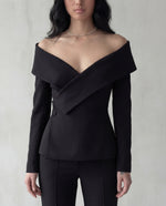 Load image into Gallery viewer, Open Shoulder Blazer Noir