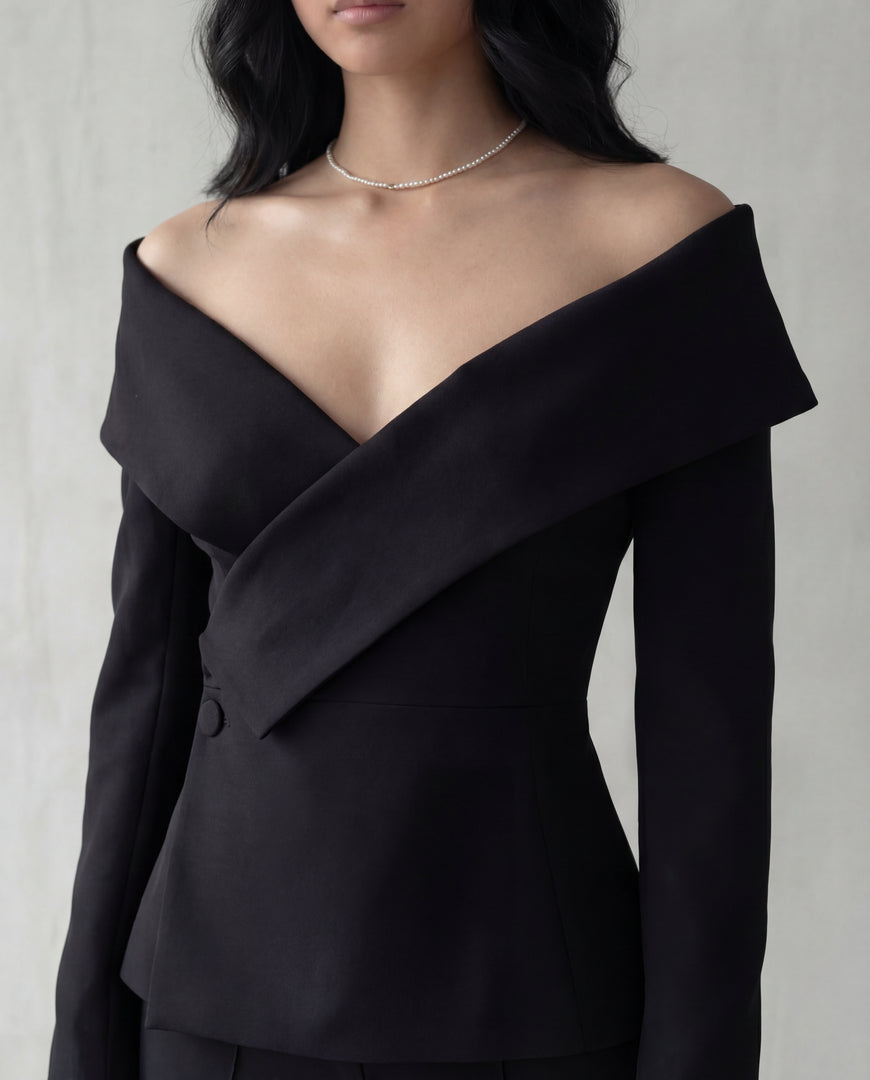 Open Shoulder Blazer Noir
