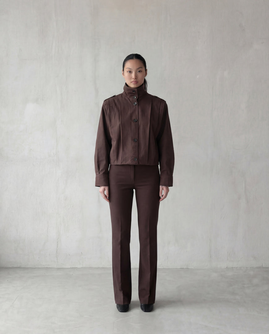 High Collar Button Jacket – Chocolate Brown